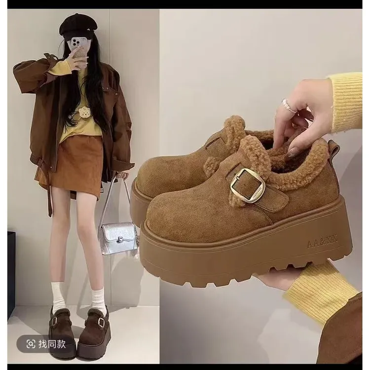 【现货+运费险】休闲风勃肯棉鞋纯色棉鞋复古港风覆古风冬季D258