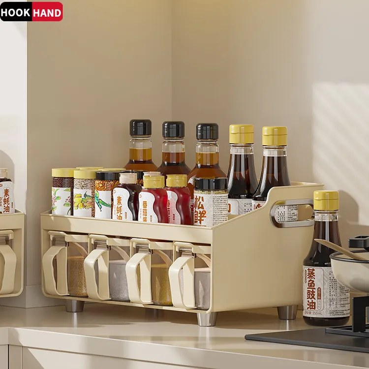 2023新款调料盒轻奢奶油风厨房家用台面调料罐置物架多功能收纳架