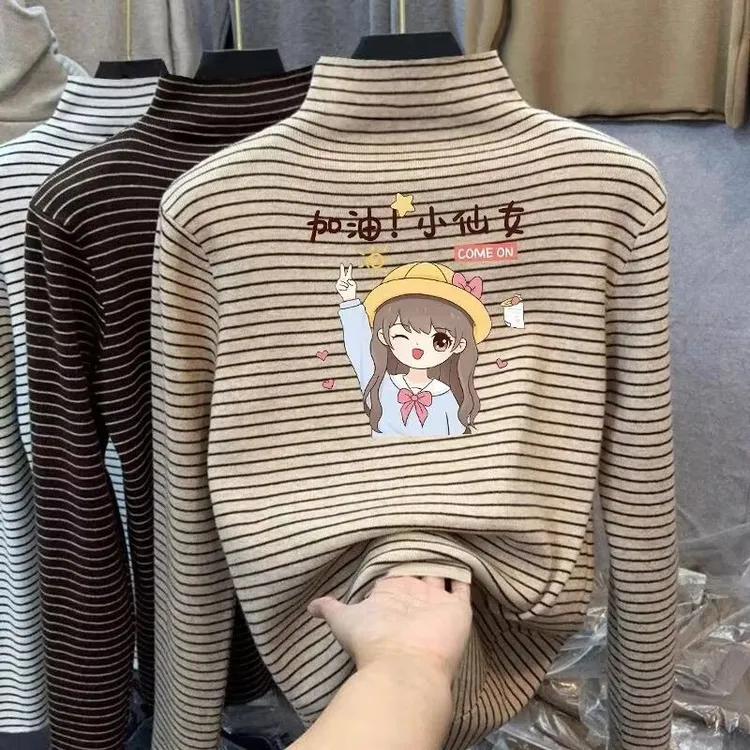 女孩童装保暖弹性打底衫中大童德绒内搭时尚半高领长袖上衣秋冬潮