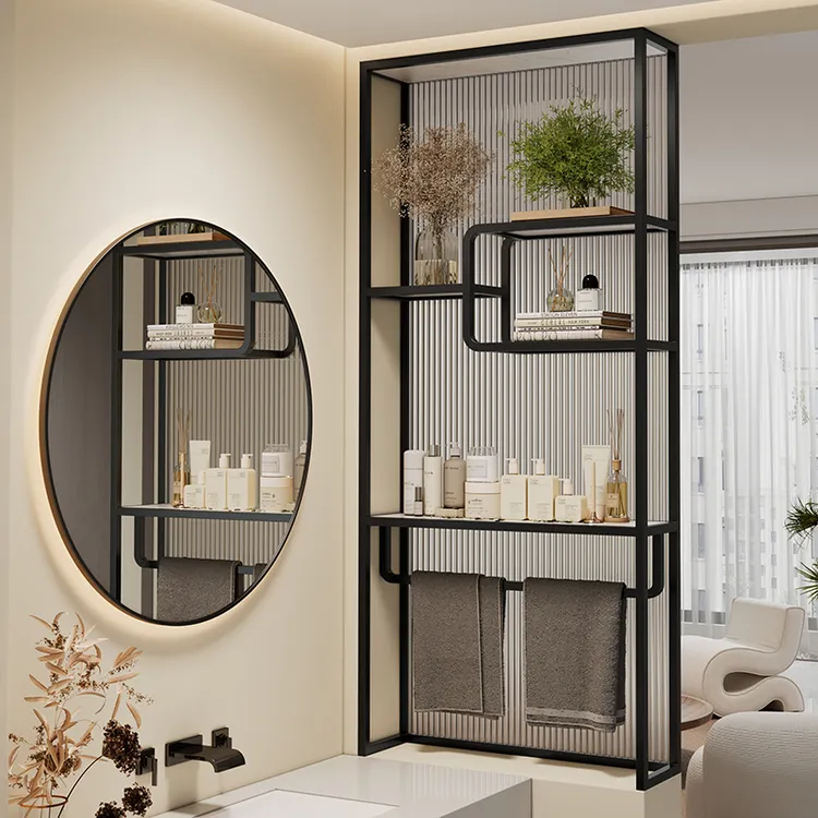 现代卫生间半墙隔断柜客厅屏风长虹玻璃轻奢干湿分区洗手台置物架