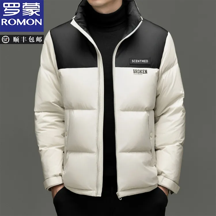 罗蒙新款冬季男款立领时尚短款羽绒服时尚休闲拼色加厚抗寒面包服