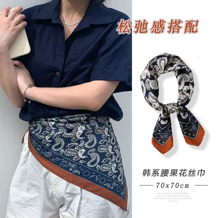 包邮阿媛品质明星同款复古腰果花丝巾发带2025新款百搭洋气高级感