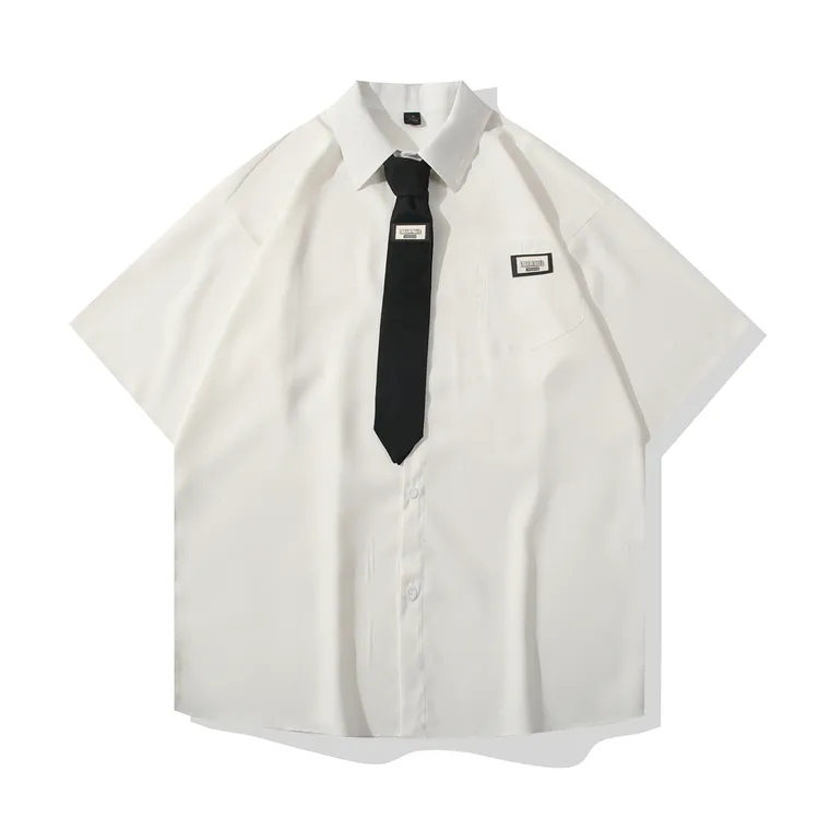 冰丝短袖衬衫夏季学院情侣风ins宽松制服短袖衬衫百搭休闲