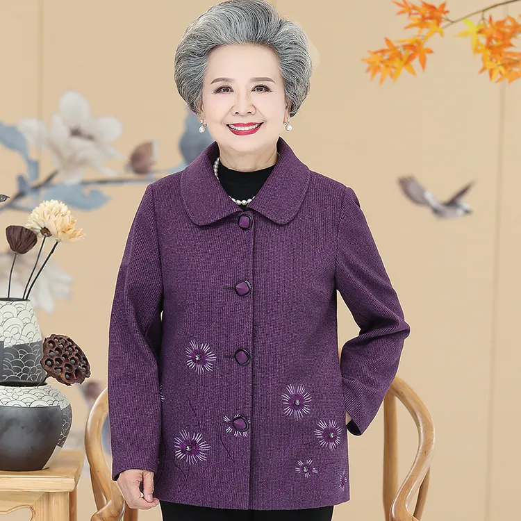 老年人秋装女奶奶外套长袖老太太老人衣服中老年女装妈妈秋冬呢子