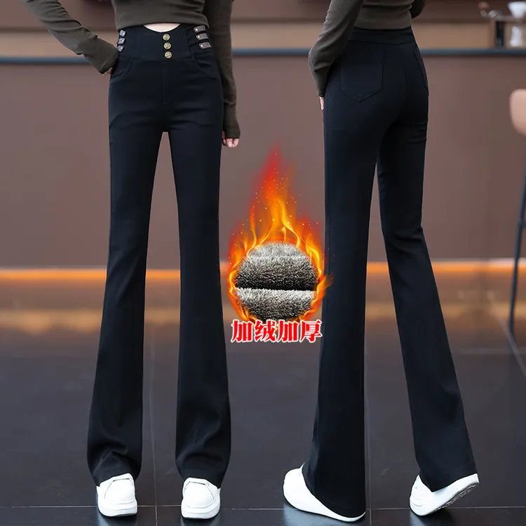 啄木鸟时尚百搭黑色微喇裤女2025秋季新款爆款显高显瘦高腰喇叭裤