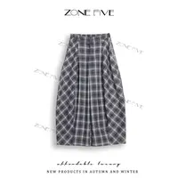 【zonefive】格子显瘦时尚百褶慵懒风不褪色学院风百搭休闲阔腿裤