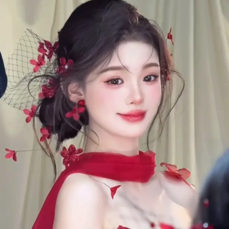 新款酒红色复古花朵新娘头饰敬酒礼服新中式结婚礼服配饰发饰品