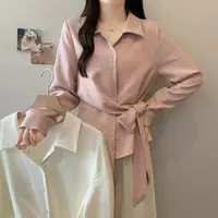 长2025秋季胖mm大码女法式设计感长袖衬衫收腰绑带通勤上衣80396 