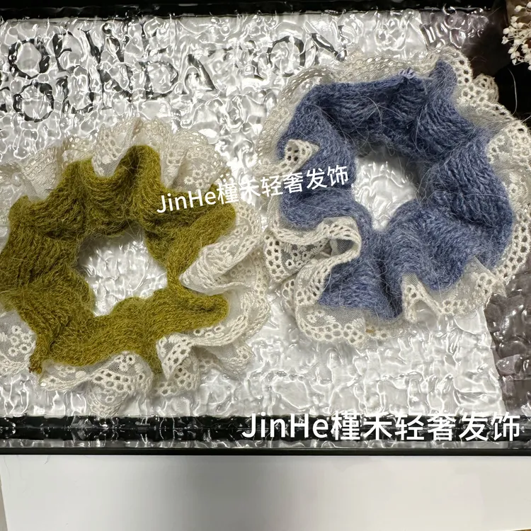 M002秋冬韩系东大门款毛线蕾丝发饰日韩发圈甜美百搭温柔时尚新款