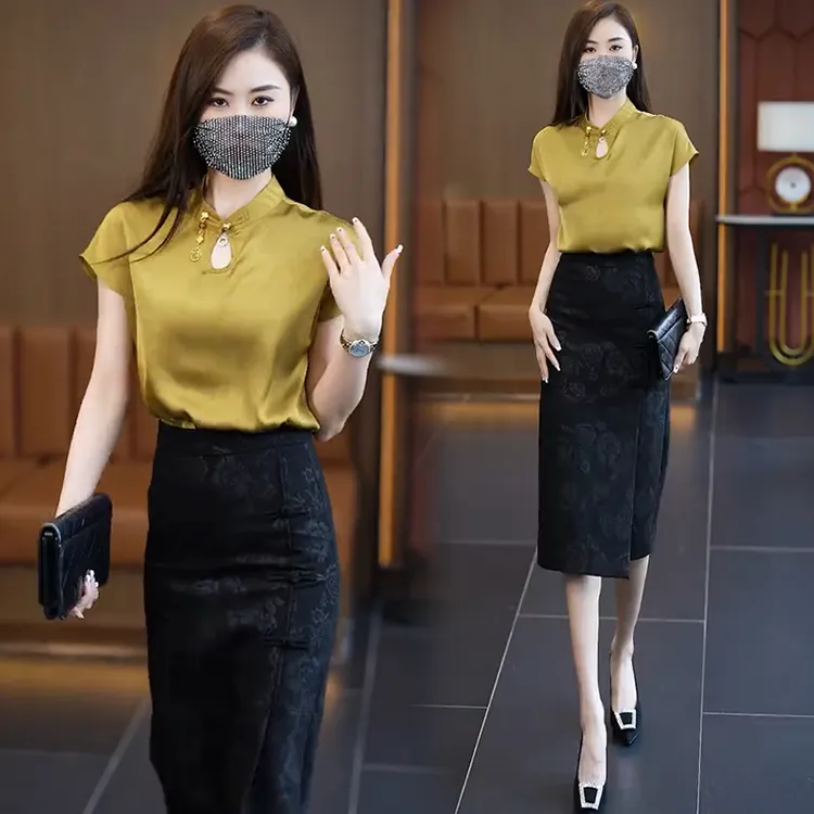 新中式时尚连衣裙套装女夏季新款衬衫半身裙包臀裙两件套