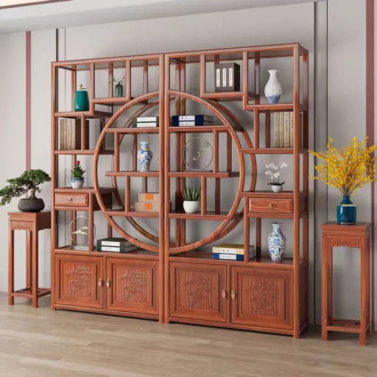 大团圆博古架实木茶桌置物架茶叶柜隔断屏风多宝阁储物柜收纳柜