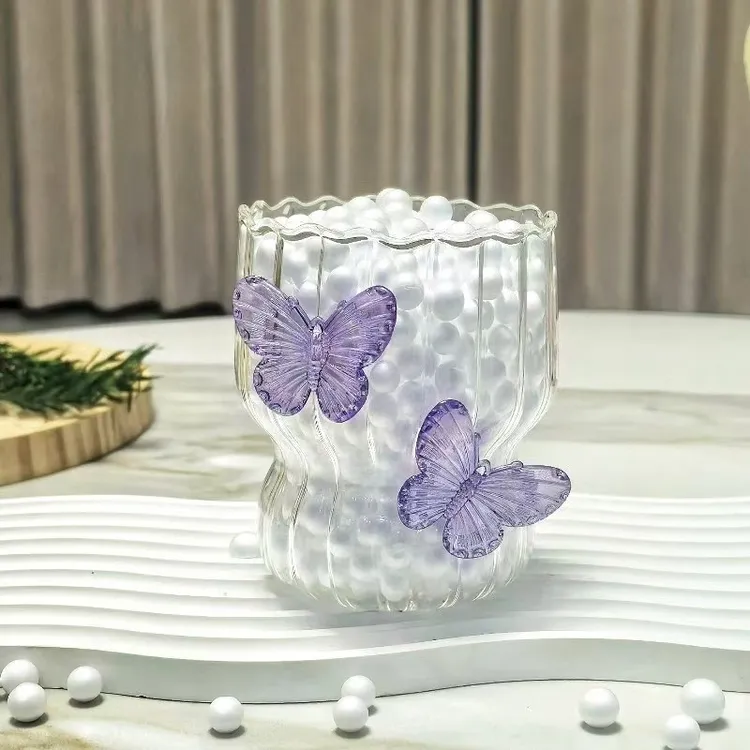 高颜值家用果汁蝴蝶威士忌玻璃杯咖啡杯ins牛奶水杯杯子冷饮