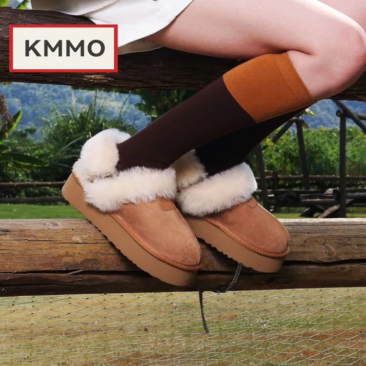 KMMO毛毛拖鞋女厚底外穿2025秋冬新款后跟可拆卸雪地靴一脚蹬懒人