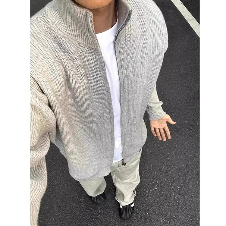 美式cleanfit立领开衫拉链毛衣复古高级感男女休闲针织衫宽松外套