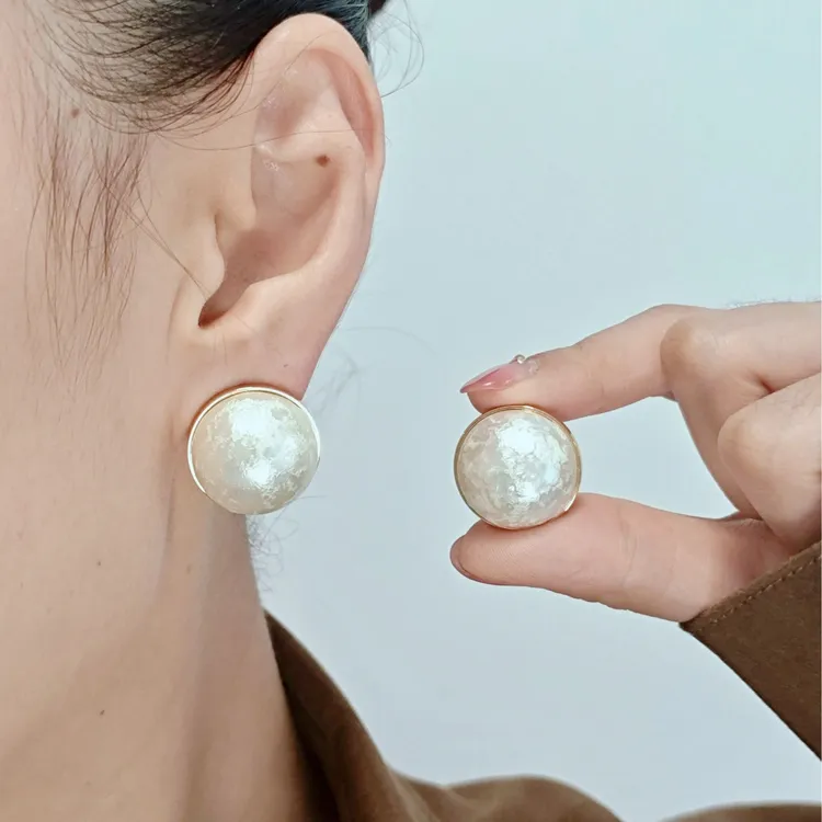 铜合金树脂耳饰 LANSY【澜西·金边棉花珠】S925银针复古耳饰耳钉