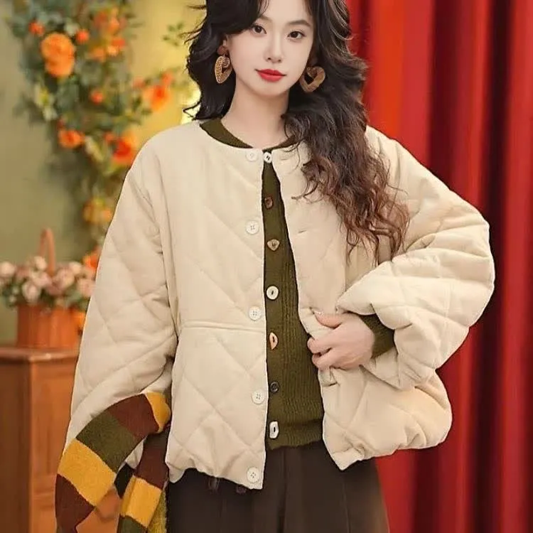 2025冬季新款时尚加厚保暖棉袄外套韩系洋气显瘦单排扣纯色棉服女