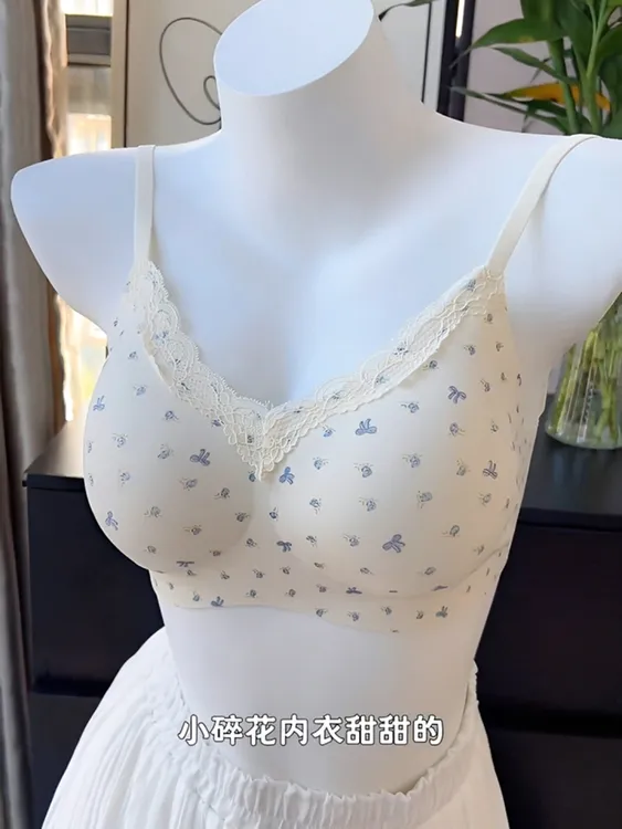 少女内衣女小胸聚拢无痕无钢圈一体式固定杯收副乳美背蕾丝文胸罩