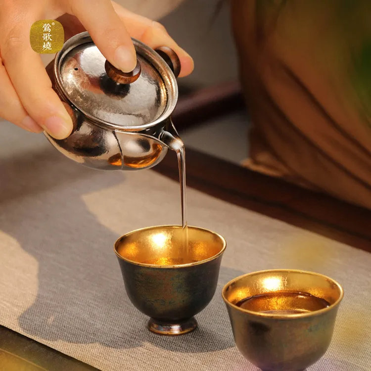 莺歌烧纯钛泡茶碗宝瓶手抓壶复古高端品质纯钛茶器泡茶壶钛烧水壶