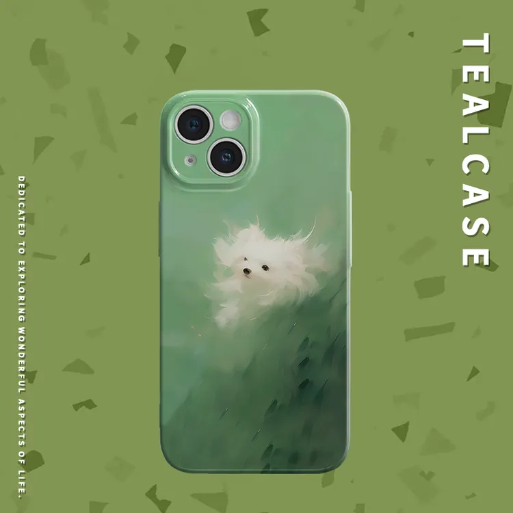 绿色风吹小狗菲林壳亮面适用苹果16promaxiphoneOPPORENO10PROFIN