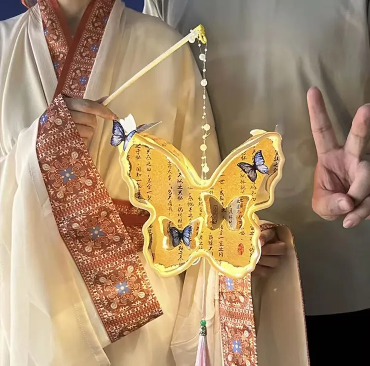 中秋古风蝴蝶花灯中式书法手工diy送情侣闺蜜手提发光灯笼材料包 