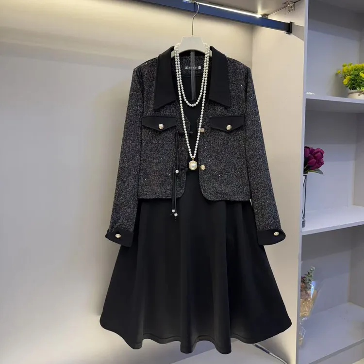 2025早春小香风外套显瘦连衣裙时尚两件套装