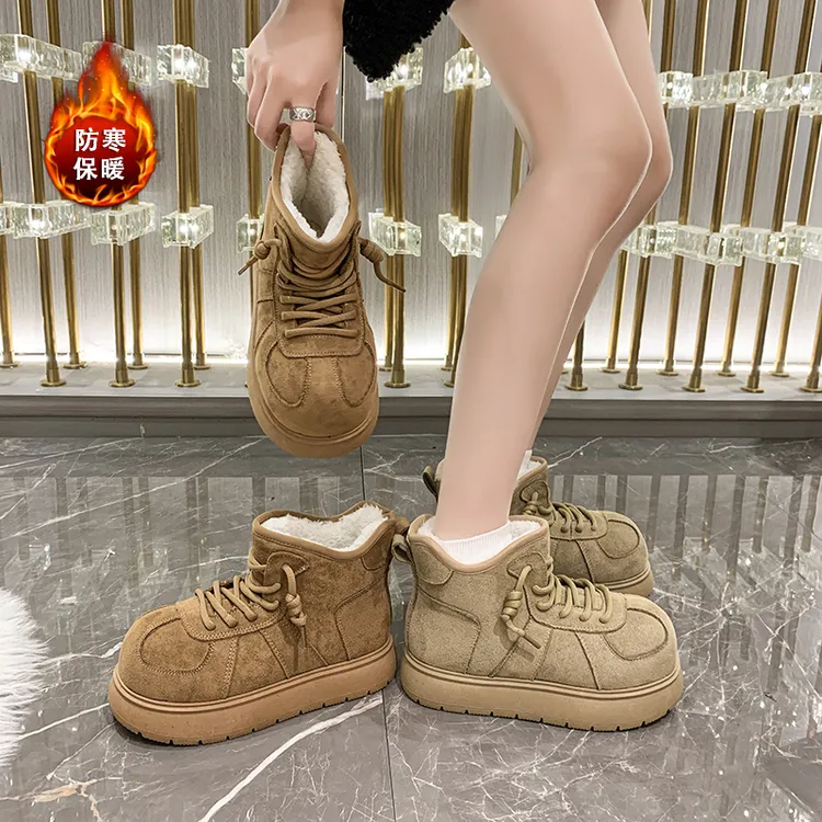 大头丑萌卡皮巴拉雪地靴女2025冬季新款羊毛一体防滑加绒保暖短靴