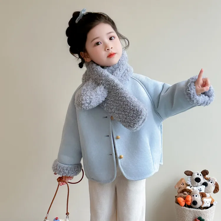 韩版洋气女宝宝皮毛一体外套2025新款女童时尚加绒儿童冬装衣服潮