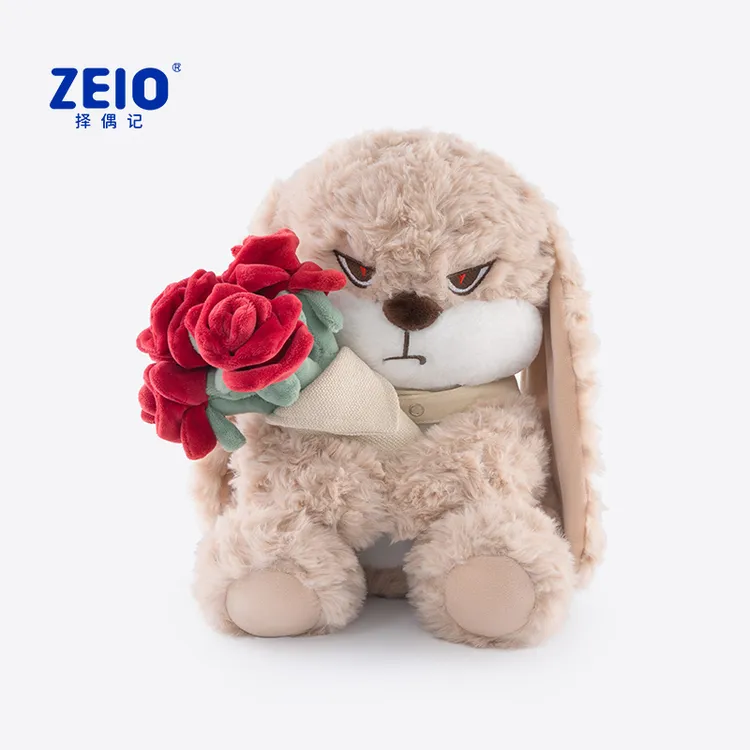 ZEIO择偶记丢丢兔玫瑰花款公仔毛绒玩具玩偶娃娃生日开学礼物女生