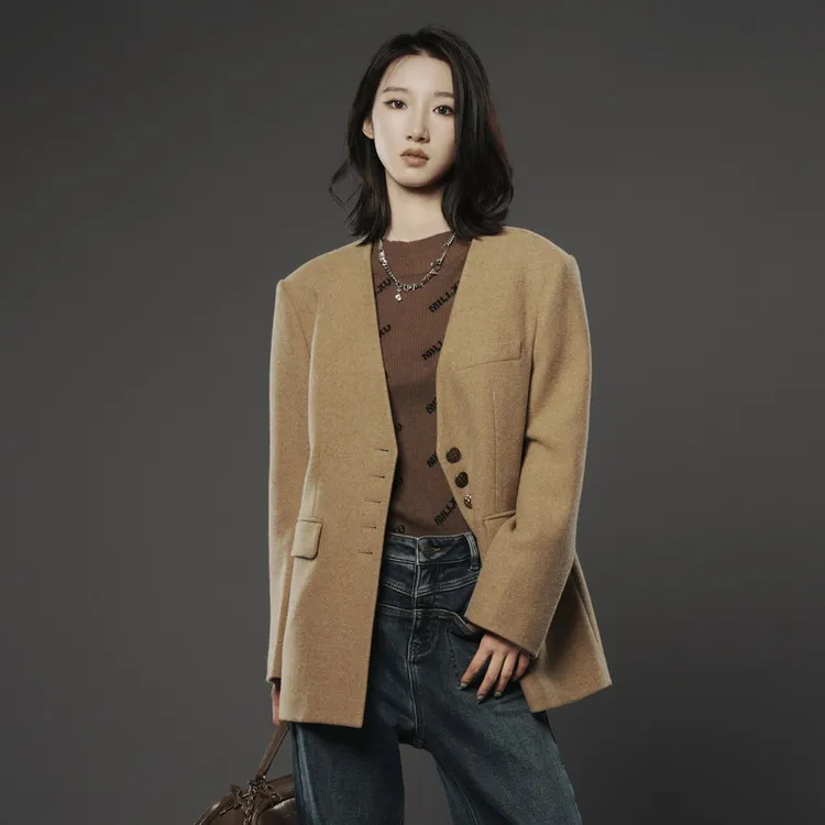 U/TI 绵羊毛混纺毛呢大衣休闲复古双面秋冬通勤毛呢外套