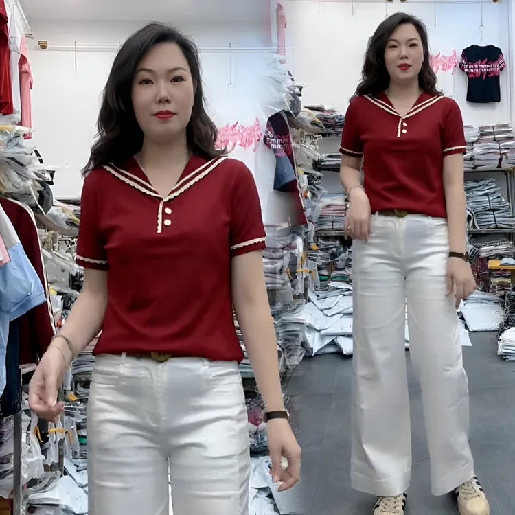 高含棉高级感休闲海军领拼接短袖t恤女2026夏季新款韩版时髦上衣