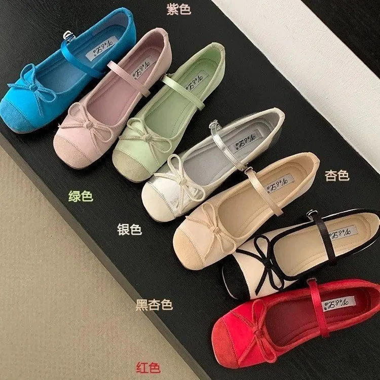 法式温柔蝴蝶结玛丽珍鞋女鞋内增高早春新款芭蕾舞鞋配裙子单鞋子