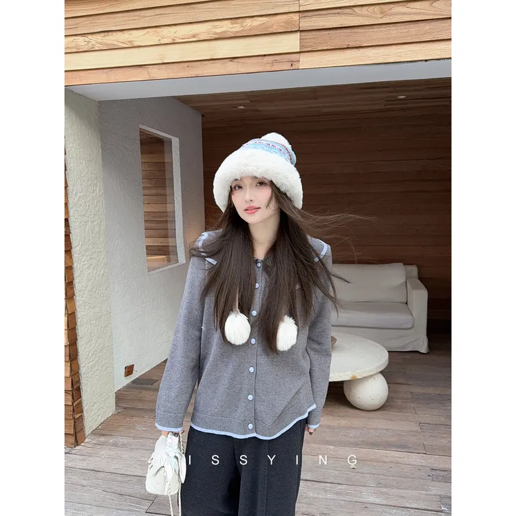 应小姐【恋爱循环】微胖大码秋冬显瘦慵懒宽松花瓣大翻领毛针织衫