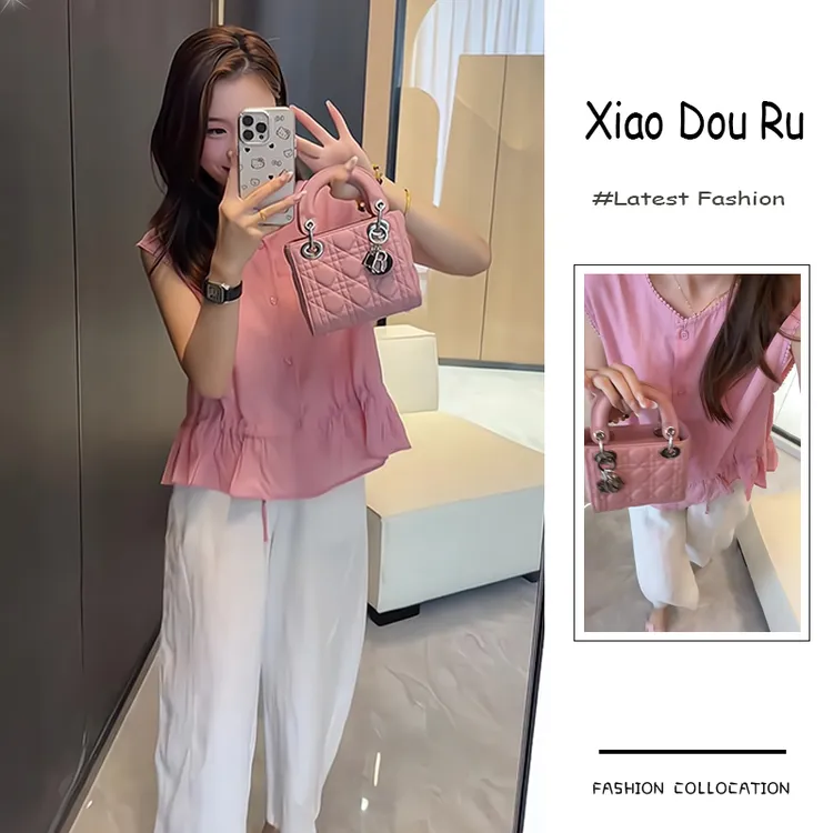 夏季流行穿搭一套新款2025年韩版温柔风洋气显瘦上衣阔腿裤两件套