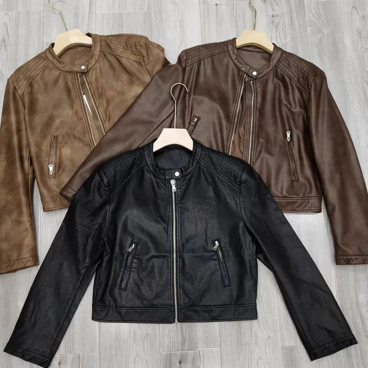春秋装新款复古短款机车服皮夹克立领PU皮外套