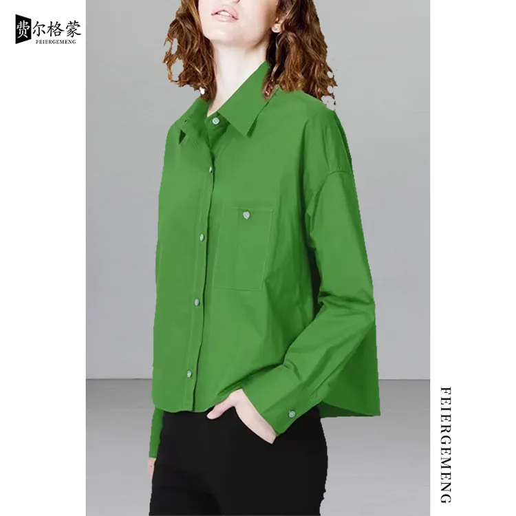 2025春秋季新款绿色衬衫港风宽松小个子上衣简约休闲设计感女内搭
