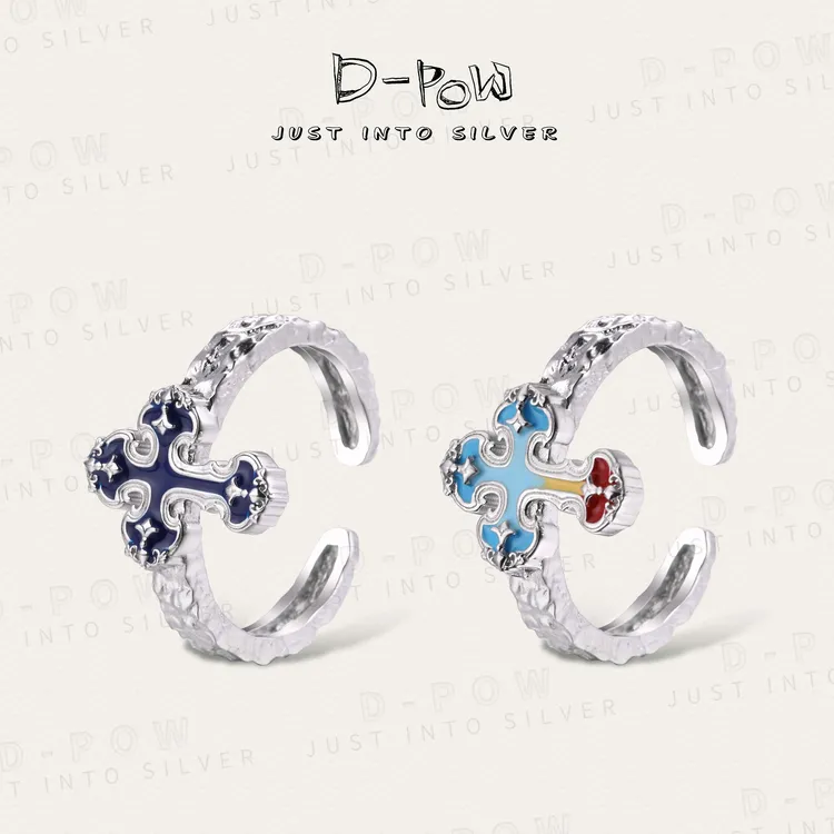 灯小炮 925银戒指 戒指（9757）可爱小众渐变彩色设计师轻奢