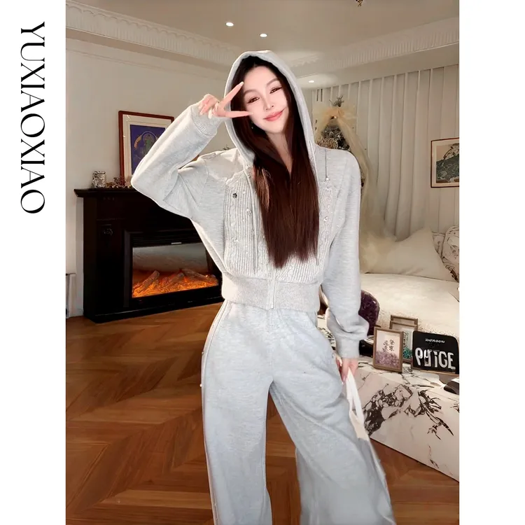 余潇潇【灰度邂逅】羊毛混纺百搭休闲抗皱手工缝珠外套&休闲裤套装