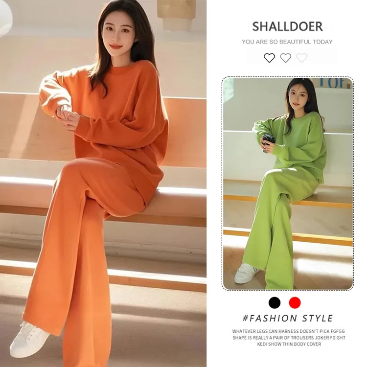 韩版休闲时尚运动套装女2025年春秋新款圆领长袖卫衣阔腿裤两件套