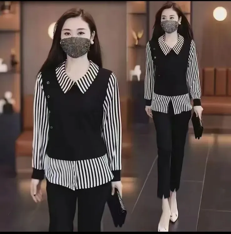 拼接假两件减龄百搭韩版长袖秋季小衫妈妈装·
