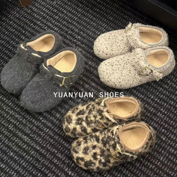 厚底增高秋冬外穿棉鞋复古港风民族风斑点灰色全包豹纹勃肯鞋女鞋