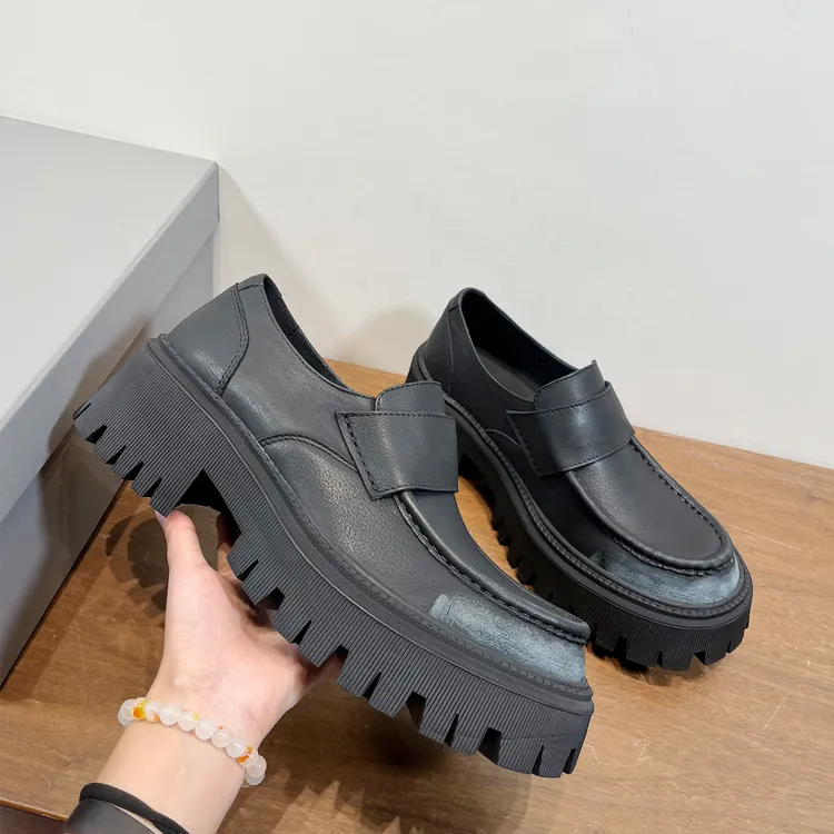 战损风~新款破坏tractor做旧厚底乐福鞋男休闲皮鞋一脚蹬