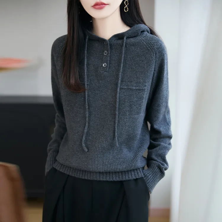 时尚品牌女装秋冬连帽毛衣宽松洋气带帽卫衣宽松针织衫打底衫上衣