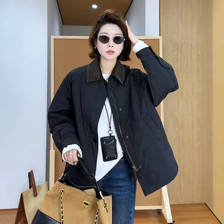 巴恩风设计感拼接加厚外套女装2025秋季时尚流行休闲显瘦棉服上衣