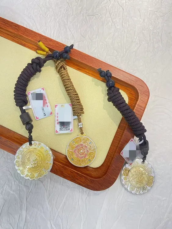 吊坠足银 足银999描金国风吊坠黄财神平安喜乐男女吊坠招财送礼