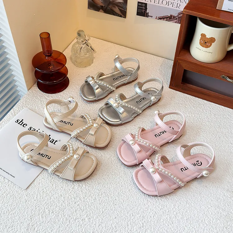 女童凉鞋童鞋2025夏季新款儿童珍珠鞋小女孩宝宝洋气公主鞋中大童