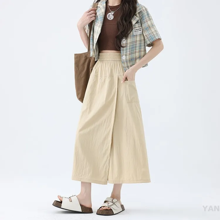 美式山本工装裙裤女夏季高腰a字开叉包臀半身裙小个子冰丝