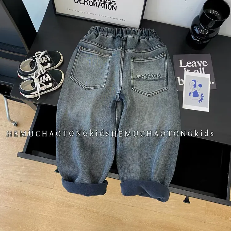 男童牛仔裤加绒款春秋冬新款复古儿童韩系牛仔裤男孩百搭帅气长裤
