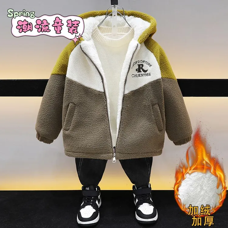 童泰男童秋冬装羊羔绒外套新款儿童毛毛衣冬季加潮