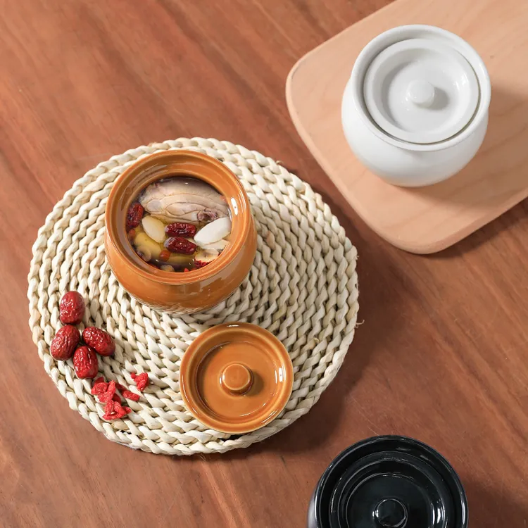 瓦罐煨汤炖盅家用商用隔水炖一人蒸蛋带盖炖罐养生陶瓷煲汤罐 