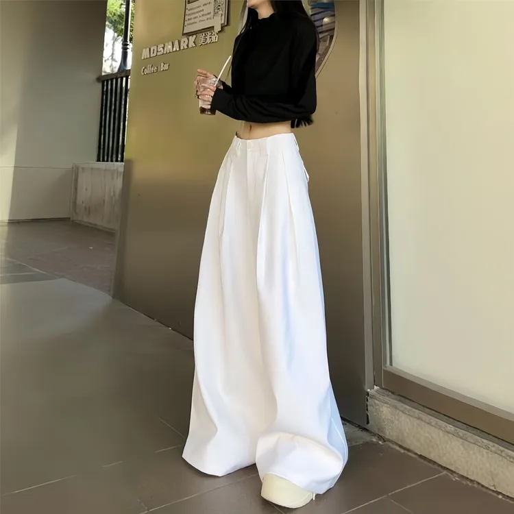 高级感白色西装裤女春秋直筒裤高腰垂感拖地裤休闲阔腿裤百搭裤子